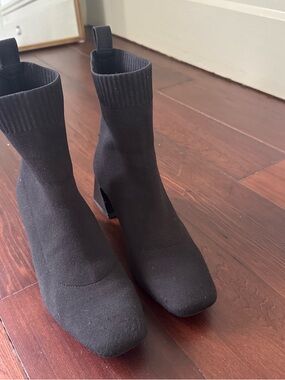 Black Stretch Knit Sock Heeled Boots - Women